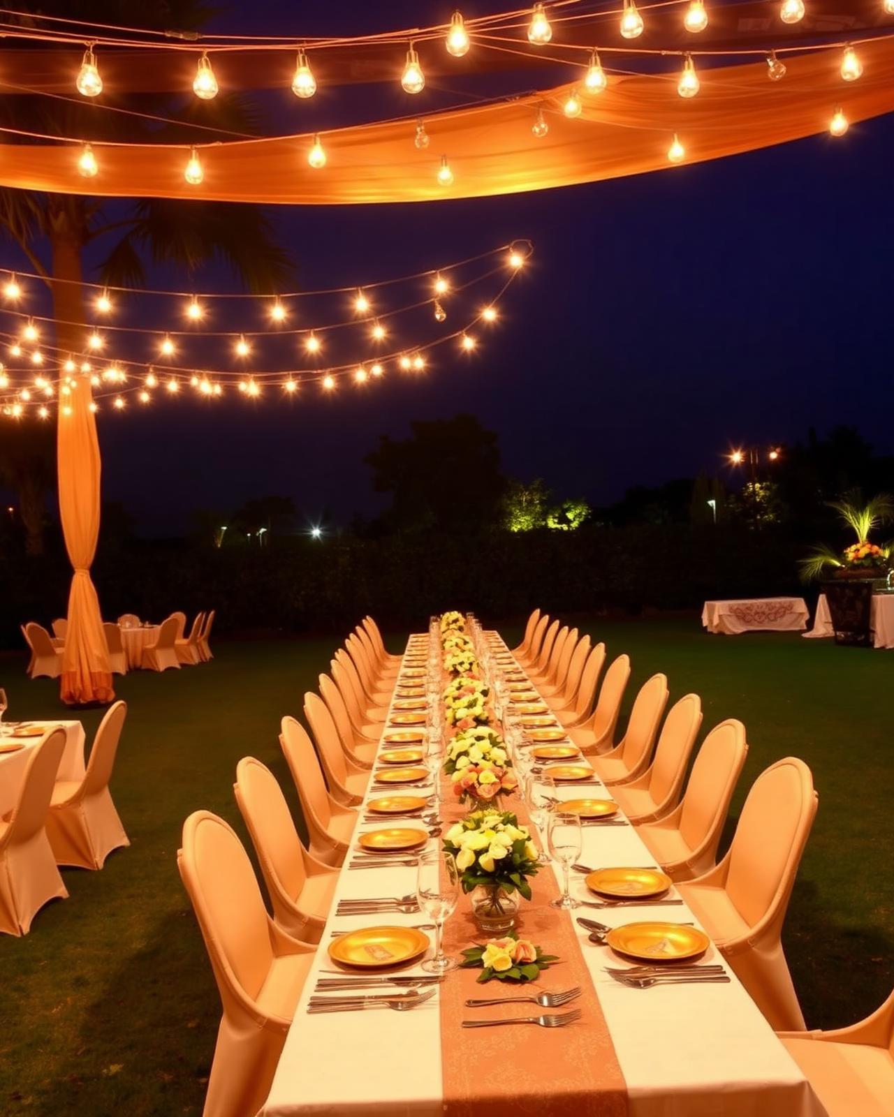 Reel of an outdoor banquet dinner arrangement at The Royal Courtyard